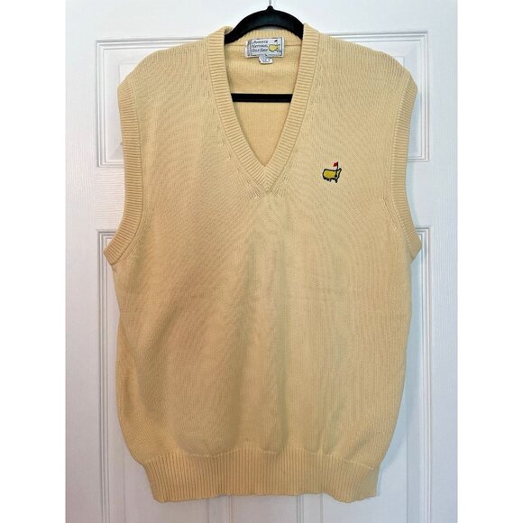Augusta National Golf Shop Sweater Vest Mens Sz Large Yellow Logo Cotton Masters - Picture 1 of 7